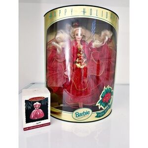 Barbie Happy Holidays Mattel 1993 W/ Matching Hallmark Christmas Ornament NIB